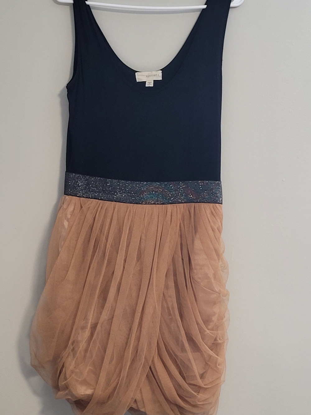 Alythea Black Tank Dress with Tan Tulle Skirt and Glitter Waistband